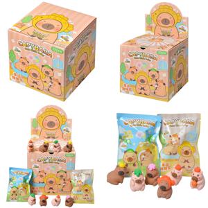 원래 상자 32Pcs Capybara 블라인드 가방 귀여운 캐릭터 작은 아기 고무 학습 편지지 모델 그림 장난감 어린이 선물