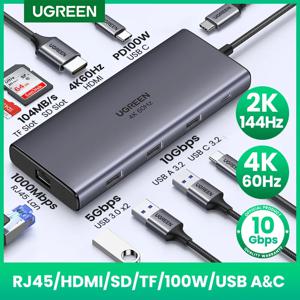 UGREEN USB C 허브, 맥북, 아이패드, 화웨이, 삼상 PC 태블릿 폰용, USB 3.0 허브, C타입-HDMI RJ45 이더넷, PD100W, 10Gbps, 4K60Hz