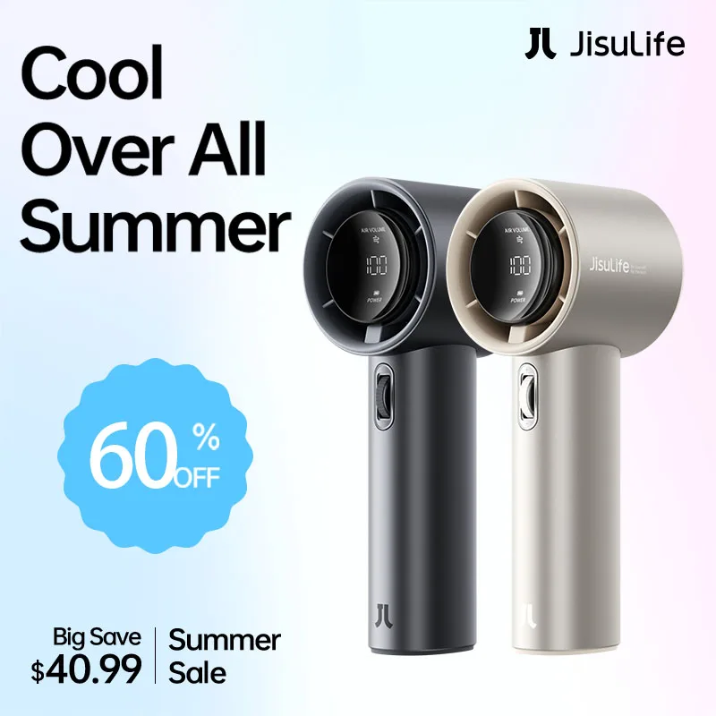 JISULIFE 미니 휴대용 핸드 선풍기, 100 풍속, 5000mAh USB 배터리 충전식, LED 디지털 디스플레이, 여행, 캠핑, 야외