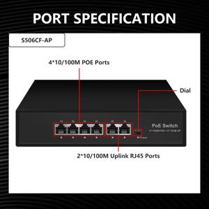 6 포트 10/100Mbps POE 스위치 AI 스마트 이더넷 스위치(2개의 업링크 RJ45 포트 포함) IP 카메라/무선 AP용 AI 스마트 스위치
