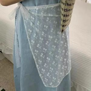 레이스 레이어드 거즈 스커트, 타이 업, 빈티지 나비 매듭 프린트, 시스루 레이스 스트랩, 원피스 붕대, 얇은 명주 그물 원피스 커튼
