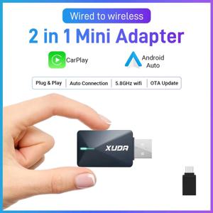 XUDA 2025 미니 유선-무선 2 in 1 AI Box Carplay 5G Wif 및 Bluetooth 5 Android 자동 플러그 앤 플레이 비유도 연결