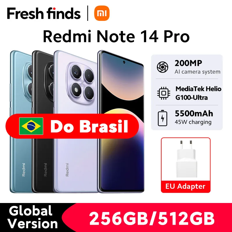 샤오미 레드미 노트 14 프로 4G 스마트폰, 월드 프리미어 글로벌 버전, 256GB, 512GB ROM, 200MP 카메라, 45W MediaTek Helio G100-Ultra