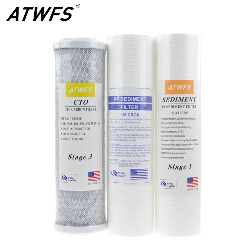 ATWFS 10인치 정수기 필터 5미크론 PP 면 필터+ 1미크론 PP 필터+ 활성탄 필터 카트리지