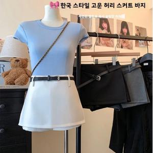 안전 바지가 내장된 하이 웨이스트 A 라인 미니 스커트 Spicy Girl 짧은 스커트 하프 길이 스커트 Bodycon 스커트 폴리 에스터 섬유