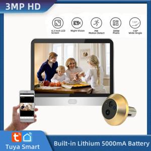 Tuya 스마트 3MP 야외 무선 도어 틈 구멍 비디오 아이 카메라 2.4G WiFi 나이트 비전 홈 보안 도어 카메라 LCD 화면