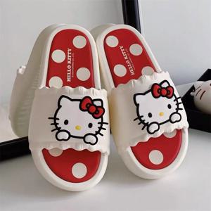 Sanrio 헬로 키티 여름 여성용 고양이 슬리퍼 소녀 홈 인테리어 욕실 카와이 귀여운 미끄럼 방지 야외 샌들 냄새 방지