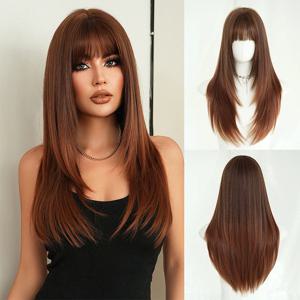 긴 생머리 여성용 가발, 오렌지 브라운, 하이엔드 로리타, 데일리 뷰티 케어 및 안티에이징 풀 헤드 세트