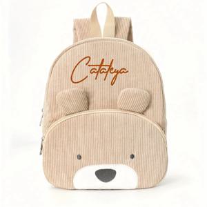 사용자 정의 이름 유아 만화 배낭 만화 곰 코듀로이 대용량 배낭 수 놓은 이름 배낭 귀여운 플러시 가방