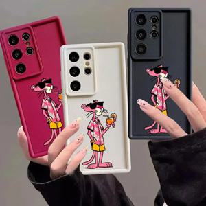 삼성 갤럭시 S23 울트라 노트 20 울트라 S24 FE S25 엣지 S23 플러스 애니메이션 핑크 레오파드 소프트 커버 폰 케이스