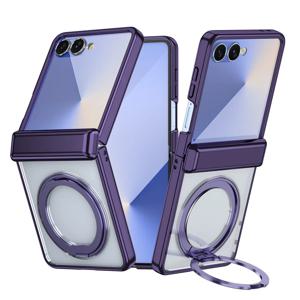 삼성 갤럭시 Z 플립 7 6 5 5G용 힌지 보호 기능이 있는 Magsafe 마그네틱 링 홀더 투명 도금 폰 케이스