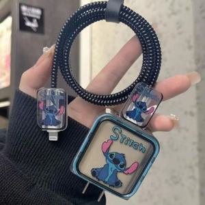 애니메이션 릴로와 스티치 USB 케이블 커버 충전기 보호 케이스 (아이폰, 아이패드 18/20W 충전기 케이블 보호 데이터 와이어 와인더)