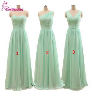 긴 민트 그린 신부 들러리 드레스, 50 층 미만 길이 쉬폰 a-Line Vestido De Madrinha De Casamento Longo, 2020