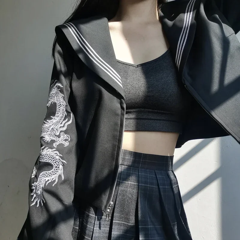 일본 여고생 유니폼 핑크 실버 드래곤 선원 복장 스커트 세트 JK Sailor Seifuku 유니폼 Cos 학생 학교 옷