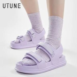 UTUNE 패션 패치 여성 샌들, 편안한 플랫폼 신발, 해변 외부 보라색 슬라이드, 두꺼운 밑창 미끄럼 방지 슬리퍼, 여름,eva 샌들,여성 단화,방수슬리퍼