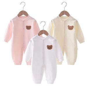 2024 가을 아기 Romper 솔리드 ​​컬러 베어 점프 슈트 코튼 봄 신생아 원피스 의류 소년 소녀 유아 Onesie 0-18M