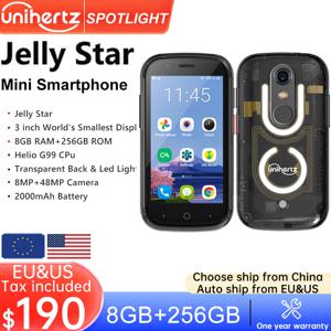 Unihertz Jelly Star 미니 스마트폰 8GB 256GB Led 라이트 잠금 해제 투명 백쉘 휴대폰(예비 전화용)