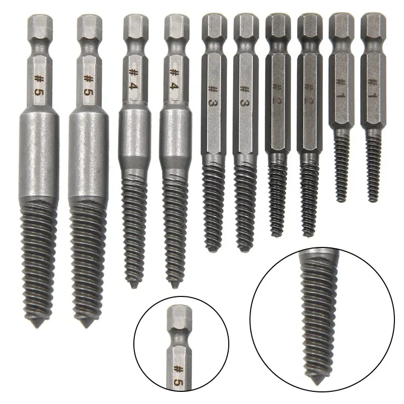 10pc 육각 생크 깨진 머리 나사 추출기 나사 전기 드릴 도구 세트를 꺼내기위한 깨진 머리 스크루 드라이버