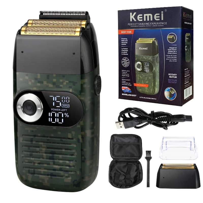 Kemei 2 in 1 충전식 전기 면도기 LCD 디스플레이 휴대용 무선 남성 왕복 면도기 수염 트리머