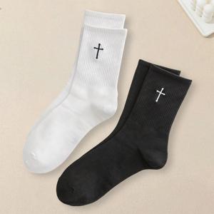 2 쌍 남성 크로스 프린트 양말 세련되고 다양한 짧은 양말 편안한 부드럽고 가벼운 통기성 캐주얼 양말