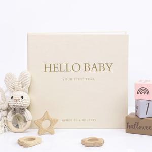 에라토피크 린넨 원단 헬로 베이비 메모리 기념품 북 히든 스파이럴 바인딩 베이비 메모리 저널 베이비 샤워 선물용