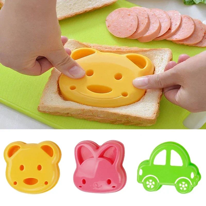 2pcs 샌드위치 금형 곰 고양이 토끼 자동차 모양의 빵 금형 케이크 비스킷 엠보싱 장치 크러스트 쿠키 커터 베이킹 과자 도구
