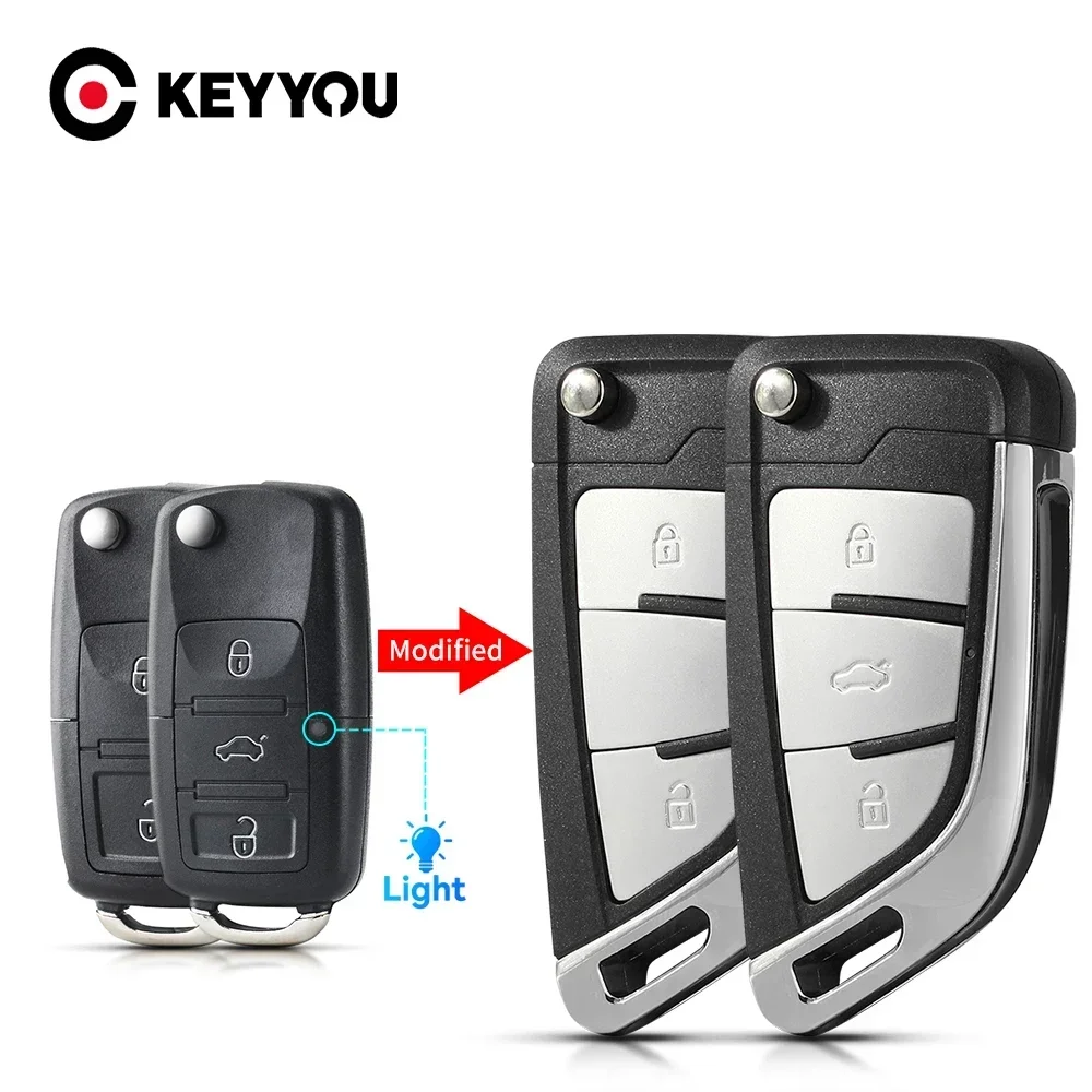 KEYYOU VW 폭스 바겐 MK4 Bora Golf 4 5 6 Passat Polo Bora Touran 수정 2 3 버튼 원격 접이식 자동차 키 쉘