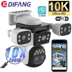 야외 10K WiFi6 카메라 20MP 10X 광학 줌 4 스크린 4 렌즈 PTZ 자동 추적 6K 듀얼 렌즈 방수 보안 CCTV