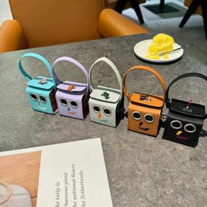 로봇 스타일링 부드러운 가죽 이어폰 케이스 Airpods 1 2 3 4 Pro Pro2 미니 가방 보관 가방 끈 열쇠 고리 립스틱 가방