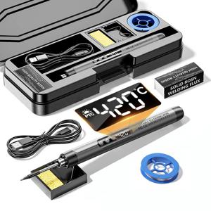 USB 전기 납땜 인두 키트 LED 디지털 미니 무선 조절 가능한 온도 300-450 ℃   스마트 1000mAh 철 용접 납땜 도구