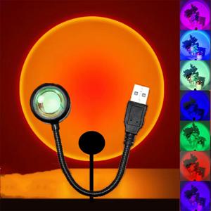 USB LED 선셋 램프 RGB 레인보우 네온 야간 조명 프로젝터, 사진 벽 분위기 조명, 침실 홈 룸 장식 선물