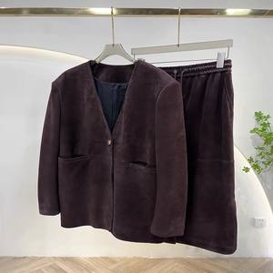 빈티지 초콜릿 다크 브라운 키즈 스웨이드 재킷 여성용, 하이 센스, 루즈한 오버사이즈 가죽 세트 블레이저, 여성 캐주얼 코트, 신상 스트리트