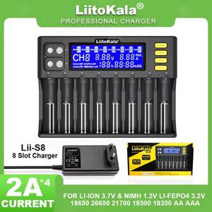 리토칼라 Lii-S8 LCD 18650 리튬이온 3.7V 니켈수소 1.2V 리튬인산철 3.2V IMR 3.8V 26650 21700 26700 18350 AA AAA 9V 배터리 충전기