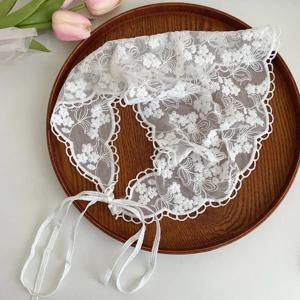여성을위한 여름 흰색 짠 꽃 레이스 삼각형 Headscarf 복고풍 스타일 헤어 액세서리 여행 사진을위한 유행 헤어 랩