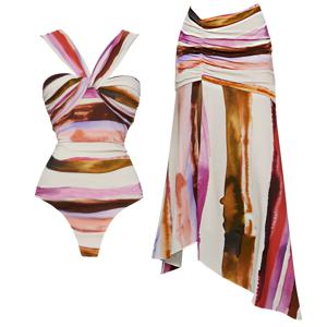 긴 치마와 2Pcs 스트라이프 수영복 섹시한 여성 비키니는 수영복을 밀어 Halter Biquini 여성 수영복 슬리밍 Beachwear