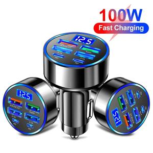 새로운 100W 6포트 차량용 충전기 고속 충전 PD QC3.0 USB C 차량용 휴대폰 충전기 타입 C 어댑터 (아이폰, 삼성, 화웨이용)