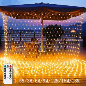3M-18M LED 꽃줄 문자열 크리스마스 그물 메쉬 조명 요정 커튼 갈 랜드 야외 방수 파티 정원 웨딩 장식