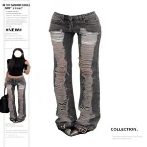 여성용 그레이 찢어진 스키니 진 하라주쿠 빈티지 Y2k 데님 바지 일본 2000년대 스타일 Emo Oversize Jeans 긴 바지 옷