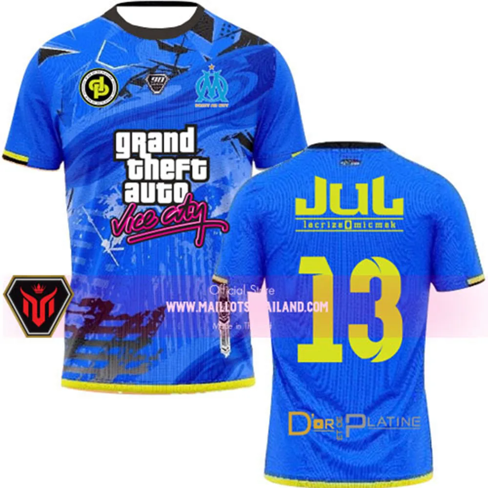 Maillots thailande 90분 MM9 Maillots JUL # 13 Grand Theft Auto 어린이 성인 탑 오 넥 느슨한 통기성 남성 여성 스포츠 티