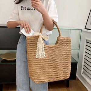패션 대용량 숄더 쇼퍼 토트 여성 밀짚 짠 비치 가방 바구니 핸드백 보헤미아 등나무 니트 탑 핸들 가방