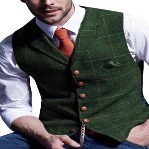 남성 조끼 트위드 정장 남성용 비즈니스 의류 스트라이프 양복 조끼 펑크 조끼 Groomman Wedding Brwon Black Grey Jacket Bleazer