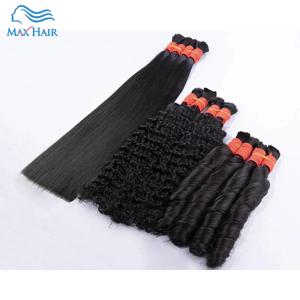 Maxhair 땋기 위한 인모 벌크 스트레이트 헤어, 씨실 없는 연장, 버진 인모 벌크 헤어 번들
