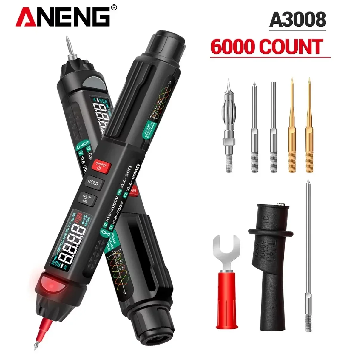 ANENG A3008 디지털 멀티미터 자동 지능형 센서 펜 테스터 6000 카운트 비접촉 전압 측정기 멀티미터 폴리메트로 도구