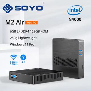 SOYO M2 에어 미니 PC, 강력한 6GB RAM, 128GB EMMC, 인텔 N4000, 윈도우 11 프로 컴팩트, 가정, 비즈니스 및 게임용으로 이상적