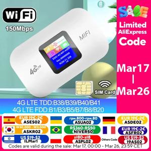 4G Lte 라우터 무선 Wifi 휴대용 모뎀 미니 야외 핫스팟 포켓 Mifi 150mbps Sim 카드 슬롯 리피터 3000mah