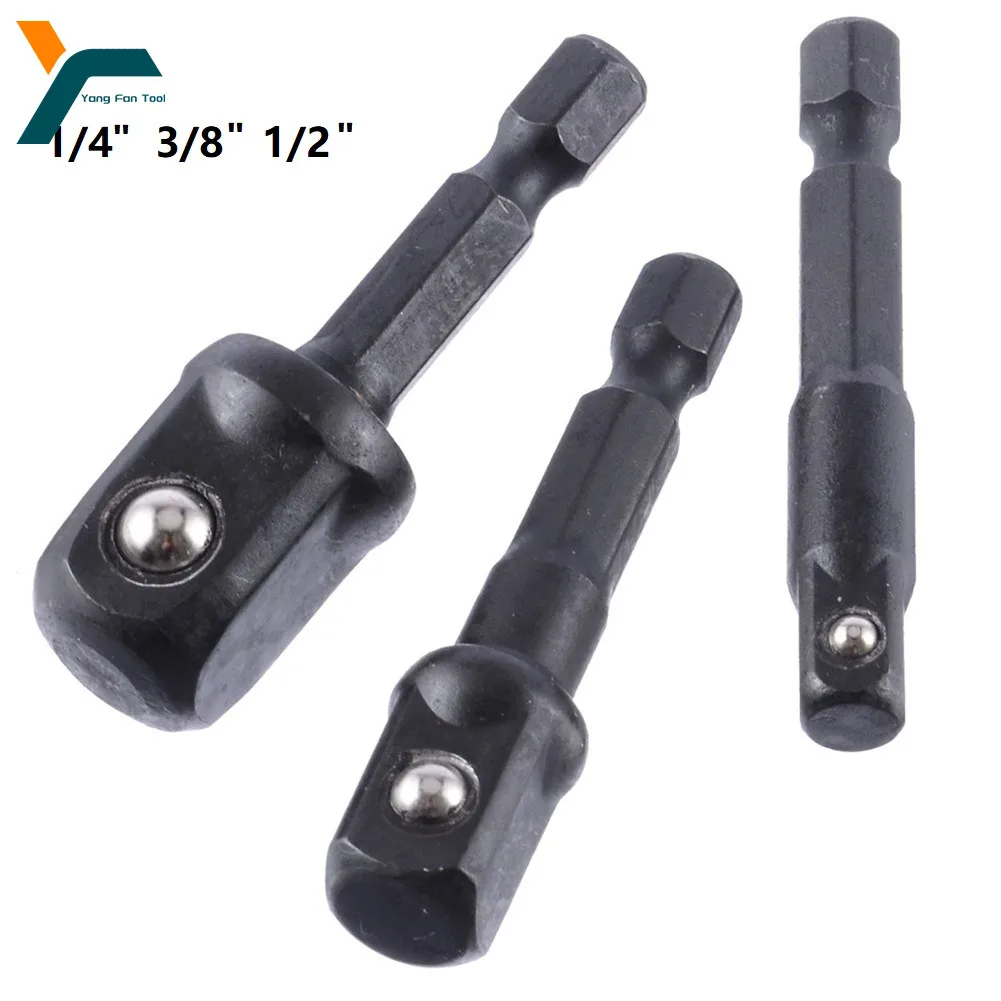 3Pcs 충격 소켓 어댑터 1/4 3/8 1/2 인치 너트 드라이버 소켓 스크루 드라이버 핸들 도구 용 육각 섕크 확장