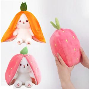 25cm 귀여운 딸기 당근 토끼 플러시 장난감 과일 변환에 크리 에이 티브 박제 아기 귀여워 토끼 인형 아이 생일 선물