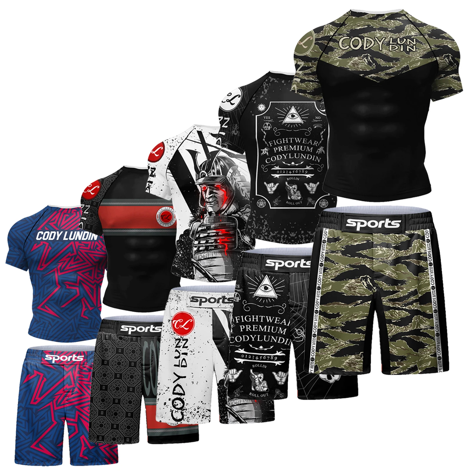 인기있는 비치 서핑 착용 짧은 세트 jiu jitsu Bjj No Gi Rashguard + Grappling Shorts Cool Westling Stretchy Running Gym Clothes