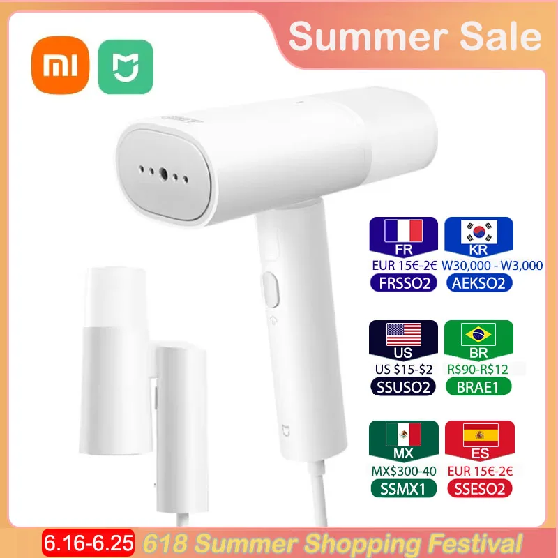 Xiaomi Mijia 핸드 헬드 의류 기선 2 철 전기 스팀 청소기 휴대용 접이식 진드기 제거 의류 용 다림질 기계