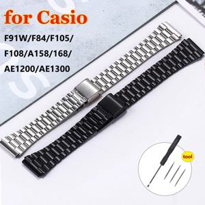 카시오 F-91W F105 F108 A158W A168 AE1200 AE1300 교체용 시계줄 금속 밴드 18mm 스테인레스 스틸 스트랩용 시계 밴드
